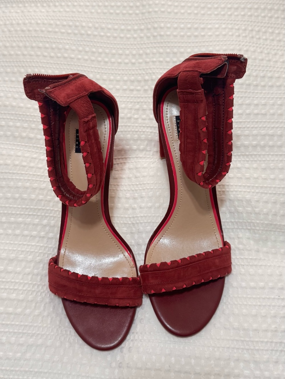 White House Black Market Red Suede Stud Ankle-Strap Heels